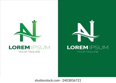 Green leaf N letter design