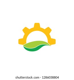 green leaf natural cog machine symbol vector