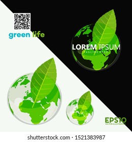 Green Leaf natural globe vector logo