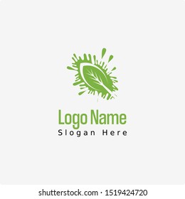 Green leaf natural logo design with splash effect