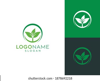 Green leaf natural logo,leaf logo,growth leaf vector logo design 