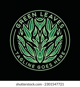 Green Leaf Natural Plant Logo Vector Graphic Design illustration Retro Vintage Circle Badge Emblem Symbol and Icon