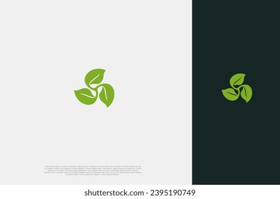 Green Leaf nature environtment element logo design. Power energy ecology sustainability. Vector Concept illustration.