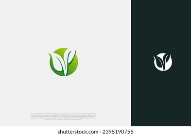 Green Leaf nature environtment element logo design. Power energy ecology sustainability. Vector Concept illustration.