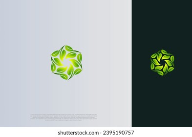 Green Leaf nature environtment element logo design. Power energy ecology sustainability. Vector Concept illustration.