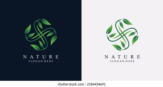 Plantilla de diseño del logotipo de la naturaleza de la hoja verde con concepto único creativo