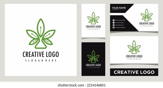 plantilla de diseño de logotipo de naturaleza de hoja verde con diseño de tarjeta de visita