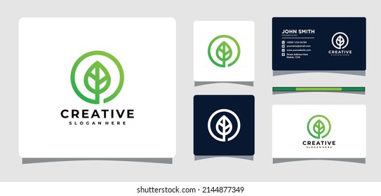 Green Leaf Nature Logo Template With Business Card Design Inspiration