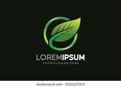 Green leaf nature vector logo design in circle, green environment logo
