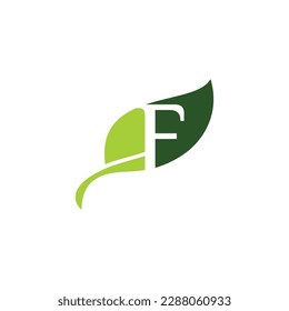 Green Leaf with Negative Space Letter F Logo Design 005
