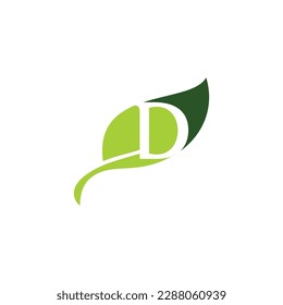 Hoja verde con diseño de logotipo de la letra D de la letra negativa del espacio 2005