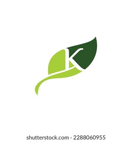 Green Leaf with Negative Space Letter K Logo Design 005