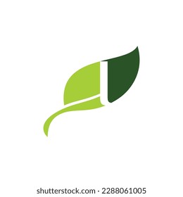 Green Leaf with Negative Space Letter I Logo Design 005