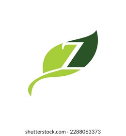 Green Leaf with Negative Space Letter Z Logo Design 005