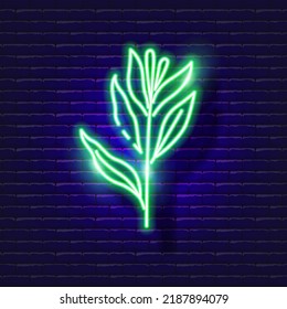 Green leaf neon icon. Neon nature sign. Vector illustration for design.