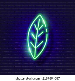 Green leaf neon icon. Neon nature sign. Vector illustration for design.