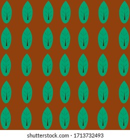 Green leaf on a brown background. Forest element. Pattern decoration. Texture ornament. Elegance leaf. Spring foliage. Fabric print. Botany ornament. Organic image. Summer garden. Vector illustration.
