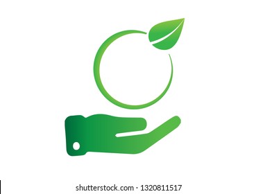 Green leaf on hand.Eco friendly and alternative energy concept