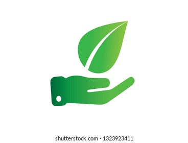 Green leaf on hand.Eco friendly and alternative energy concept