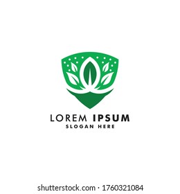 Green leaf on the shield logo template, Nature icon logotype design vector illustration