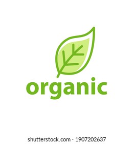 Green leaf organic logo eco icon. Nature flower green vegan organic label