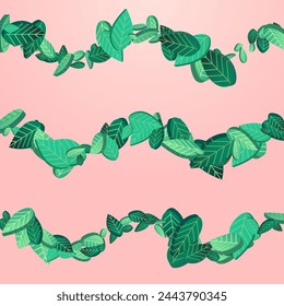 Green Leaf Organic Vector Pink Background Backdrop. Fresh Leaves Border. Olive Foliage Realistic Banner. Greens Tree Brochure.