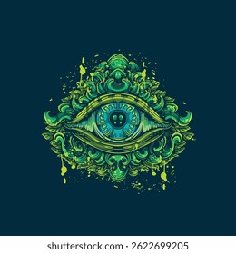 green leaf ornamental eye artwork illustration