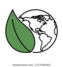Hoja verde que se superpone Globo Tierra Diseño de icono ambiental