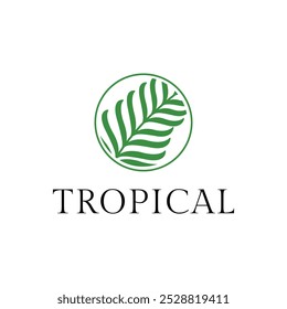 green leaf palm logo design concept idea with label circle