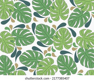 green leaf pattern abstract background. Hand drawn illustration of leaves on white background.  good for textile printing, paper, gift wrapping, wallpaper, background, etc.