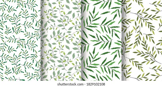 Green leaf pattern background set, pattern background set with green leaves
