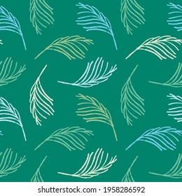 Green leaf pattern seamless. Floral background with palm leaves ornament. Vector seamless pattern design. Floral graphics concept for tropical spa, beauty studio banner, botanical textile backdrop.