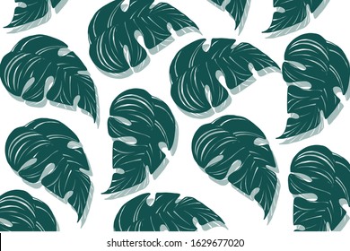 green leaf pattern with their shadow on white background