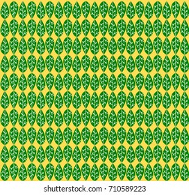 Green leaf pattern yellow background