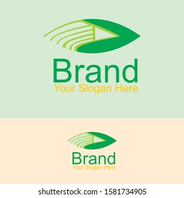 green leaf pen logo design concept template