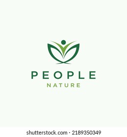 Green leaf people  logo design template flat vector illustration 