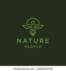 Green leaf of people logo icon design template flat vector