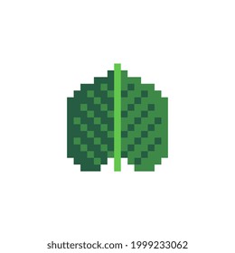 Green leaf pixel art icon, eco plant logo. Isolated vector illustration. Game assets 8-bit sprite. Design for stickers,  printables, web, prints, t-shirt, stickers, logo, mobile app. 