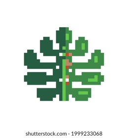Green leaf pixel art icon, eco plant logo. Isolated vector illustration. Game assets 8-bit sprite. Design for stickers,  printables, web, prints, t-shirt, stickers, logo, mobile app. 