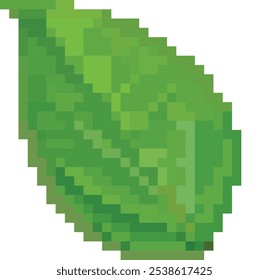 green leaf pixel art vector for 8 bit games on white background