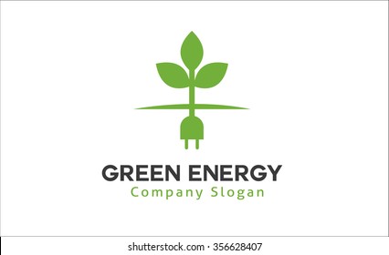 Green Leaf Plug Cable Power Energy Eco Symbol Logo Vector Design Illustration