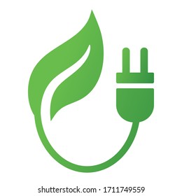 Green leaf and plug icon isolated on white background. Ecology concept save energy. Vector illustration for any design.