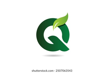 green leaf Q letter alphabet logo icon design suitable for a green or vegan vegetarian concept