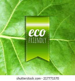 Green Leaf With Ribbon, Vector Illustration