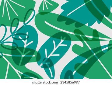 Green leaf risograph hand drawing summer plant design background. vector illustration.