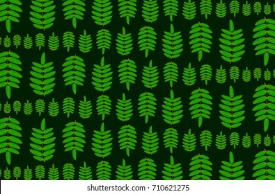 Green leaf of rowan on dark background - vector pattern, (Sorbus aucuparia),