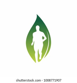 green leaf running man logo