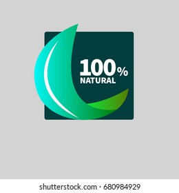 green leaf sail. icon, tag, 100 percent natural, environmentally friendly bio product. Vector illustration