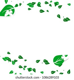 Green leaf scatter with white butterfly paper art nature concept abstract background vector illustration