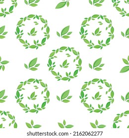 Green leaf seamless background. Summer wreath with green leaves pattern. Verdant leaves texture. Vector illustration in flat style. EPS 10.